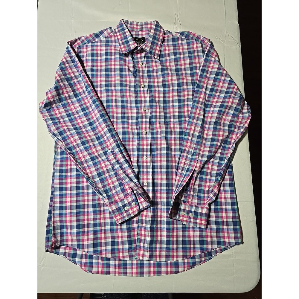 Jos A Bank Mens L Multi Colored Blue Button Down Long Sleeve Shirt Tailered Fit‎